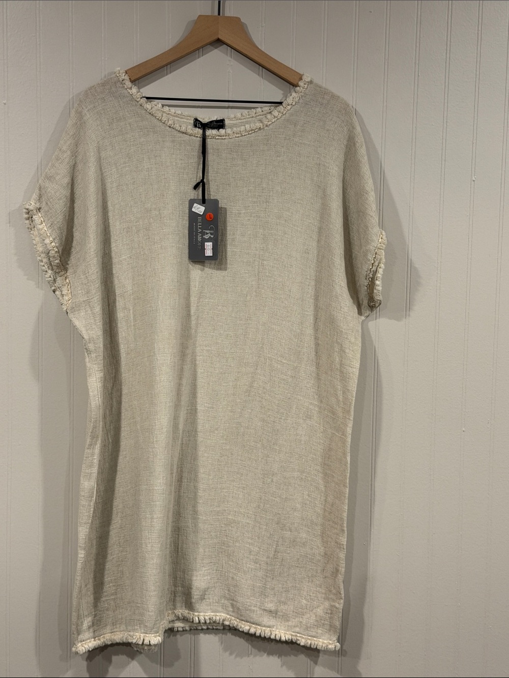 Bella Amore Cream Fringe-Trim Linen Shift Dress